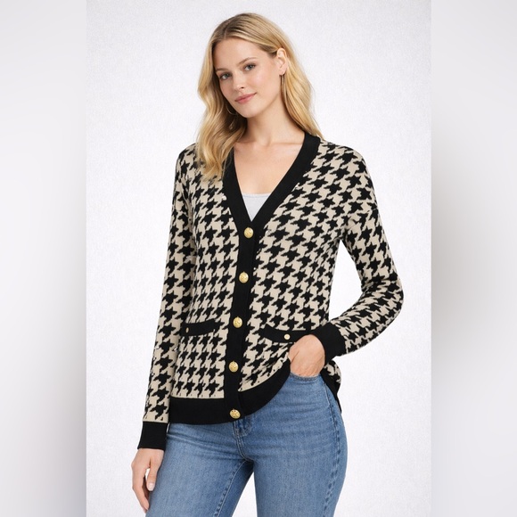 RW&CO. Sweaters - RW&CO Black & Ivory Houndstooth Knit Cardigan | Gold Buttons | Size M